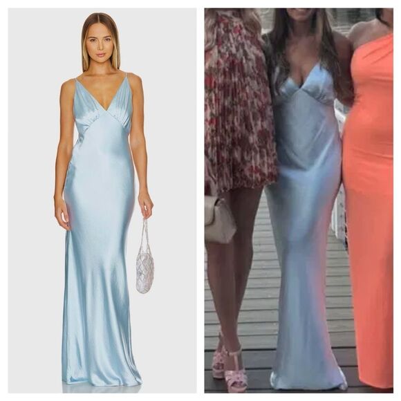NWT Lovers and Friends Maxi Dress Alani Light Blue Satin Gown Wedding Guest sz S - Picture 2 of 10